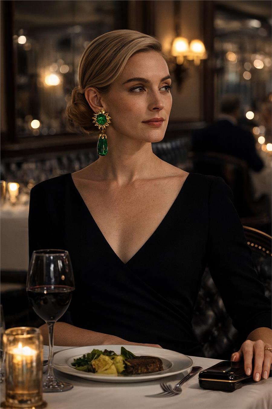 Leila Koyu Yeşil Şeffaf Taşlı Sallantılı Küpe